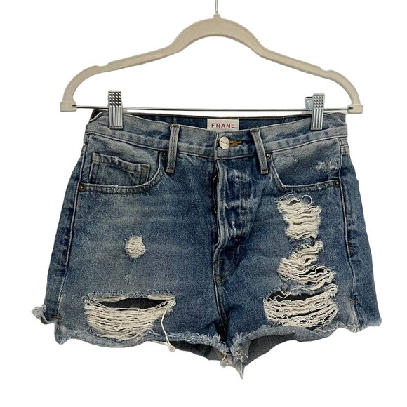 FRAME Denim Rigid Re-release short distressed high rise denim size 27 100 cotton - Picture 1 of 8